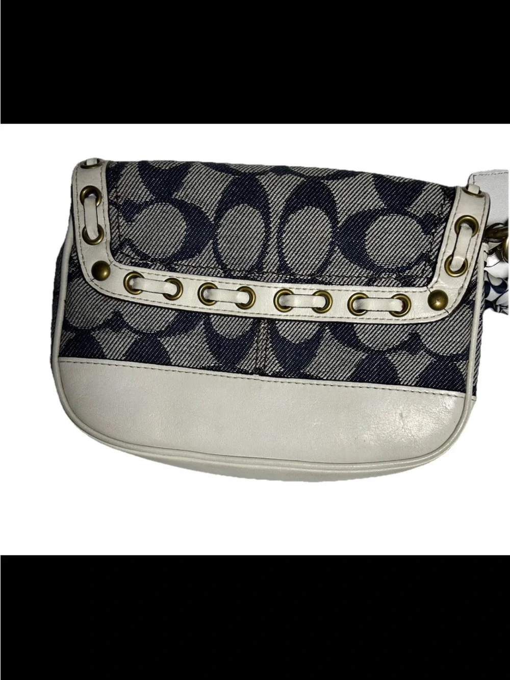 Coach Legacy Demi Bag, Signature Denim, White Laced Leather/Trim, Scarf Accent